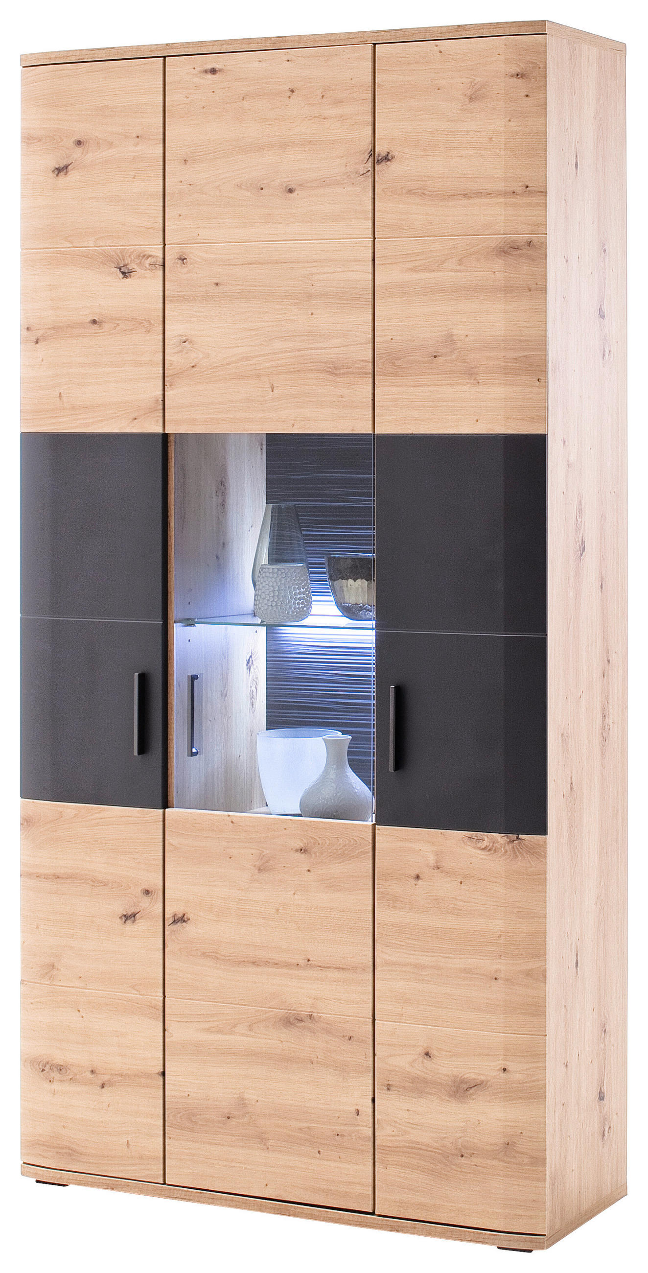 Thumbnail - Livetastic Vitrinenkombination Kigali, Anthrazit, Eiche, Metall, 9 Fächer, 100x198x37 cm, Made in EU, Wohnzimmer, Wohnwä...