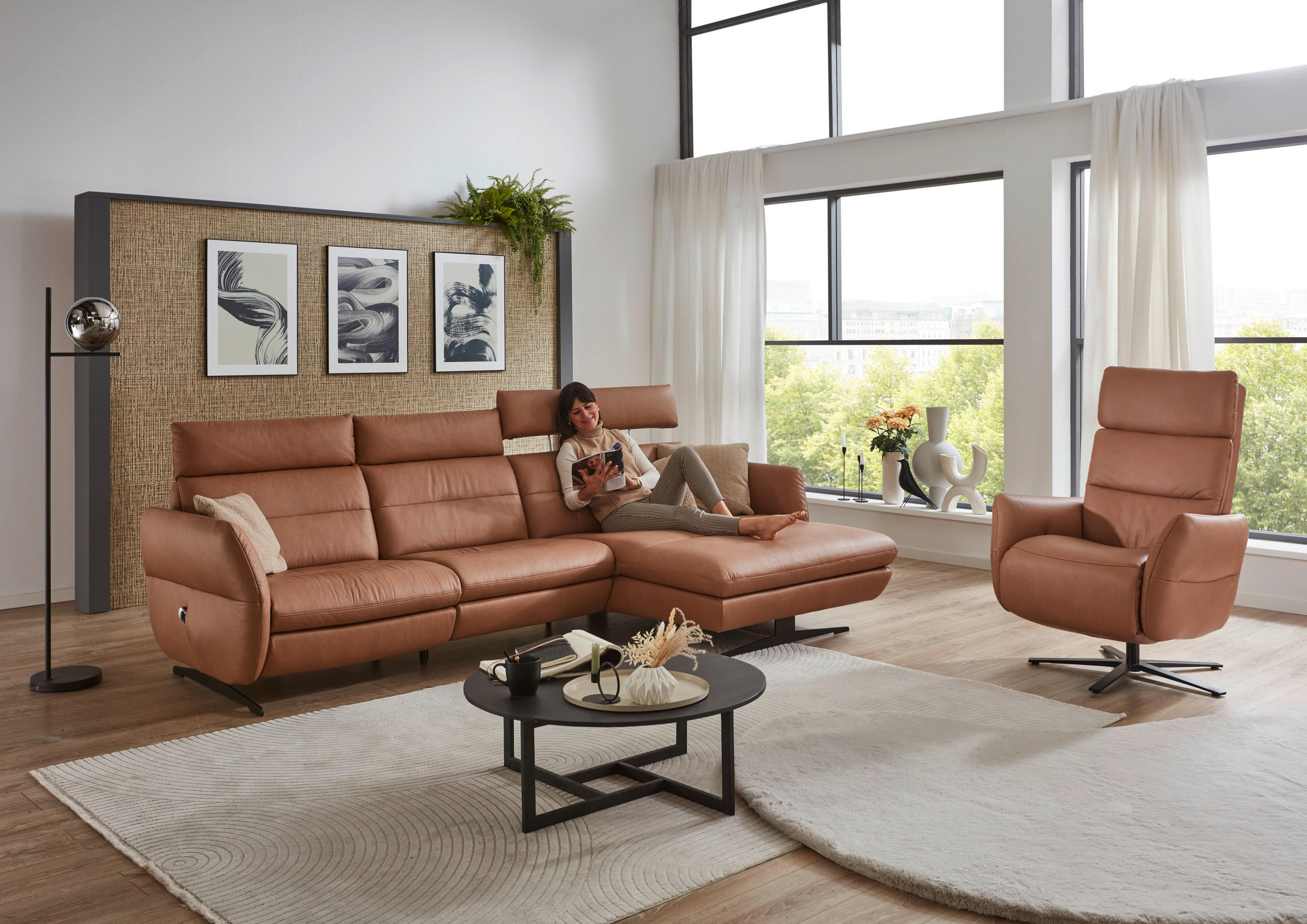 RELAXSESSEL Echtleder    - Schwarz/Haselnussfarben, Design, Leder/Metall (82/119/85cm) - Dieter Knoll