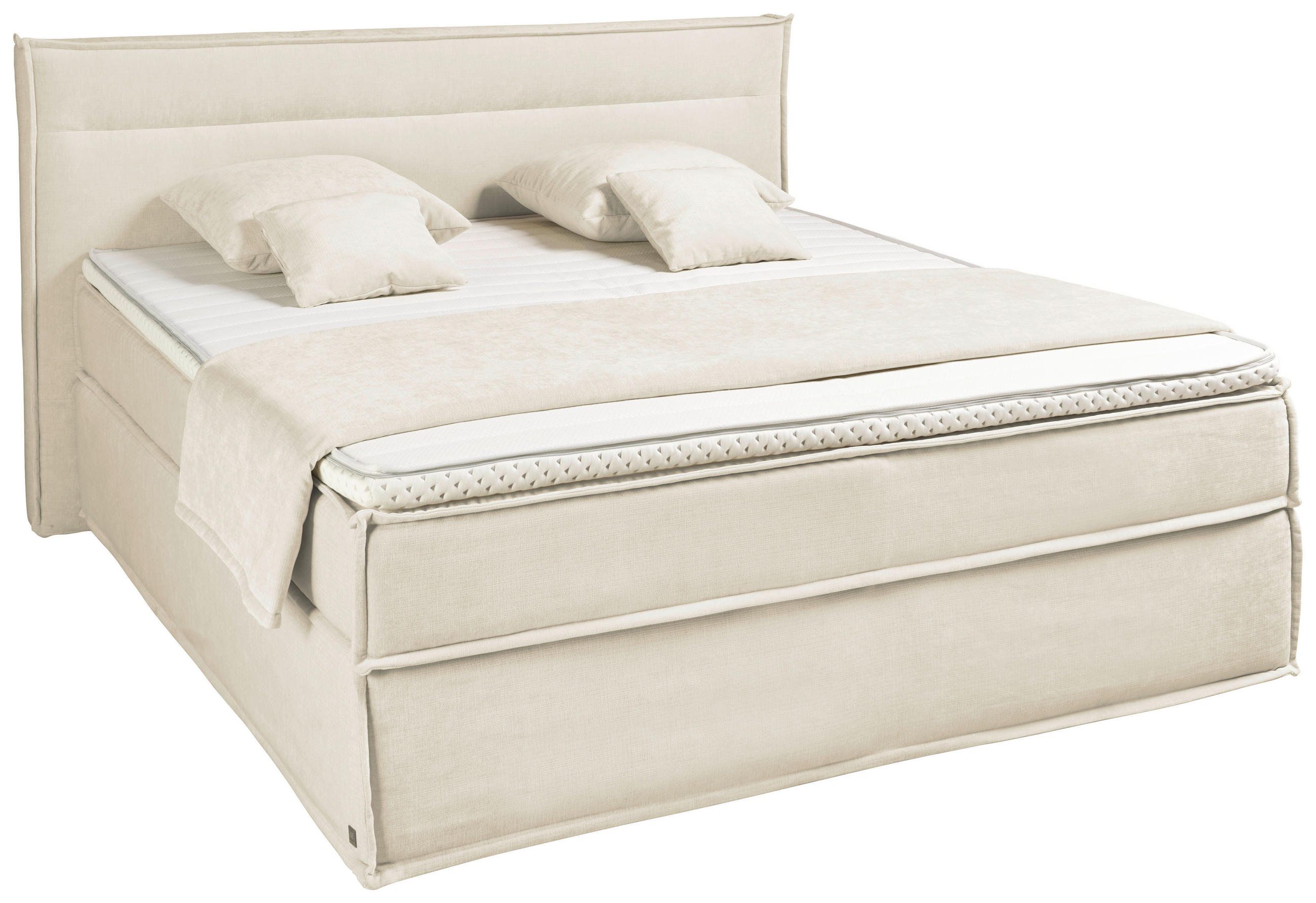 BOXSPRINGBETT 180/200 cm,  in Creme, Topper, H2 + H2 = mittel  - Creme, Design, Kunststoff/Textil (180/200cm) - Musterring
