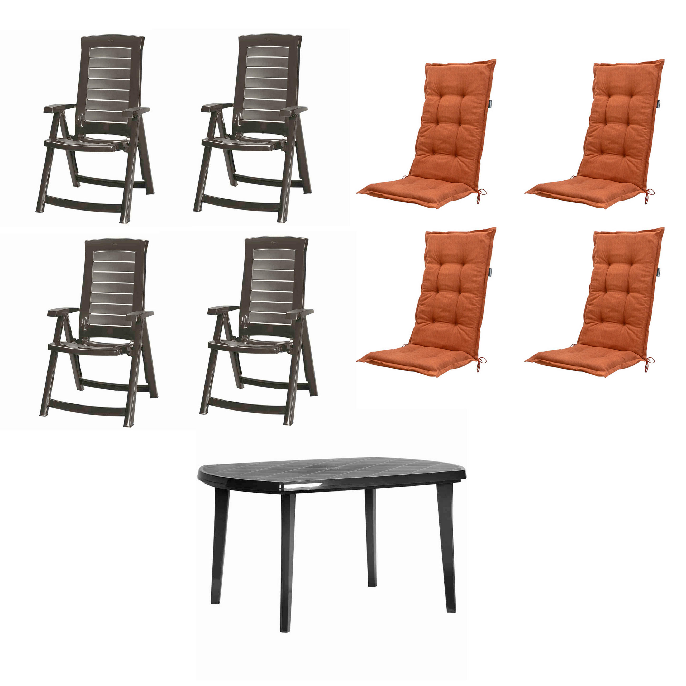 GARTENTISCHGRUPPE  - Terracotta/Graphitfarben, MODERN, Kunststoff/Textil (90/95/137cm) - Gardenson