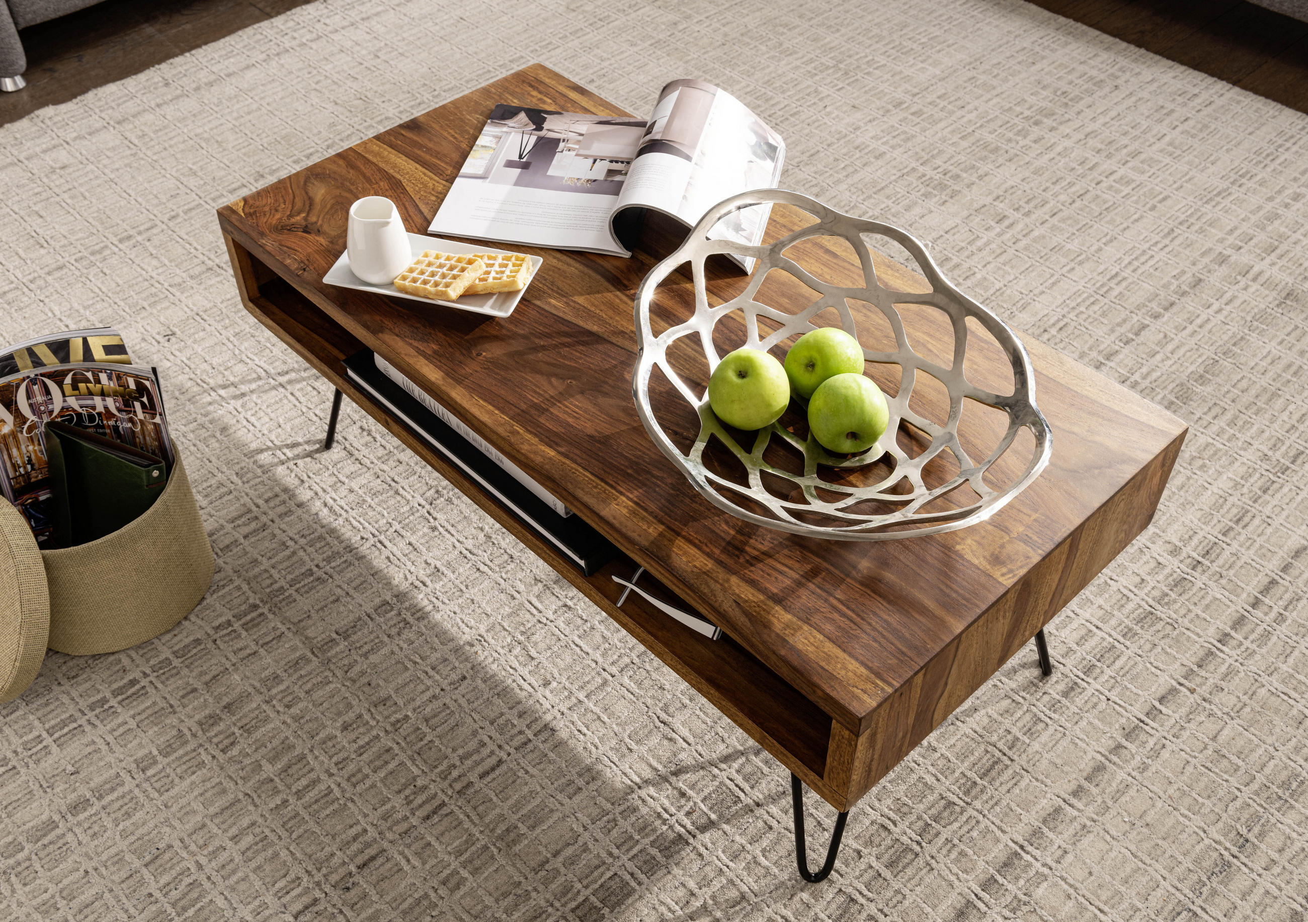 Thumbnail - Mid.you Couchtisch, Sheesham, Holz, Sheesham, massiv, rechteckig, U-Form, 50x40x100 cm, Wohnzimmer, Wohnzimmertische, Co...