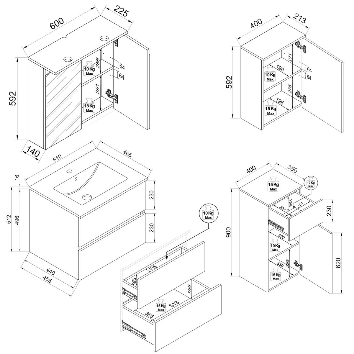 BADEZIMMER 5-teilig 101 cm  - Honigeiche/Weiss, Trend, Keramik/Holzwerkstoff (101cm) - MID.YOU
