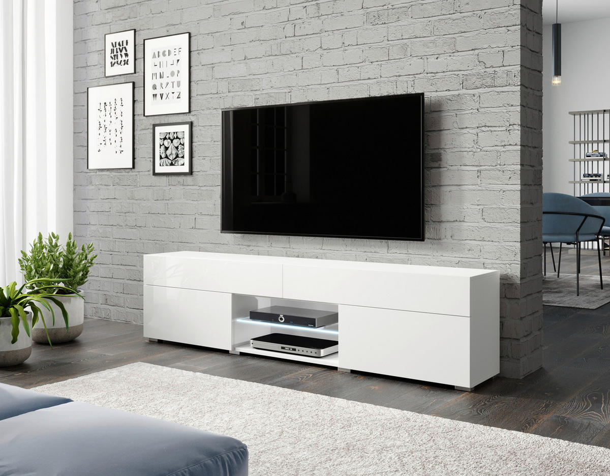NÍZKÁ KOMODA, vysoce lesklá bílá, 180/45,4/32,5 cm - bílá/šedá, Lifestyle, kompozitní dřevo/plast (180/45,4/32,5cm) - P & B