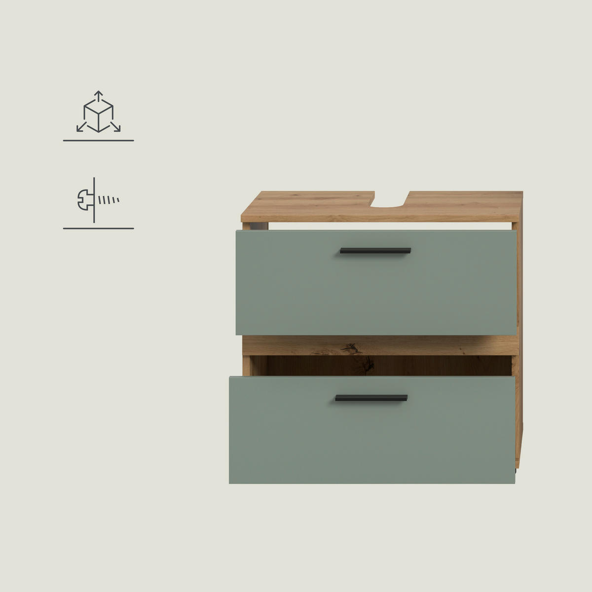 WASCHBECKENUNTERSCHRANK 60/57/34 cm  - Salbeigrün/Schwarz, Trend, Holzwerkstoff/Kunststoff (60/57/34cm) - MID.YOU
