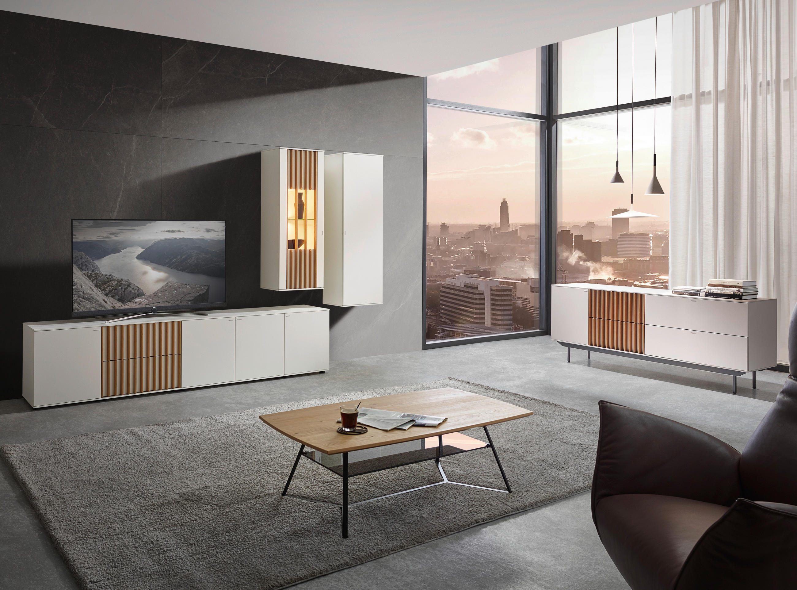 SIDEBOARD Wildeiche furniert Weiß, Eichefarben - Eichefarben/Schwarz, Design, Holz/Holzwerkstoff (195/74/47cm) - Ambiente