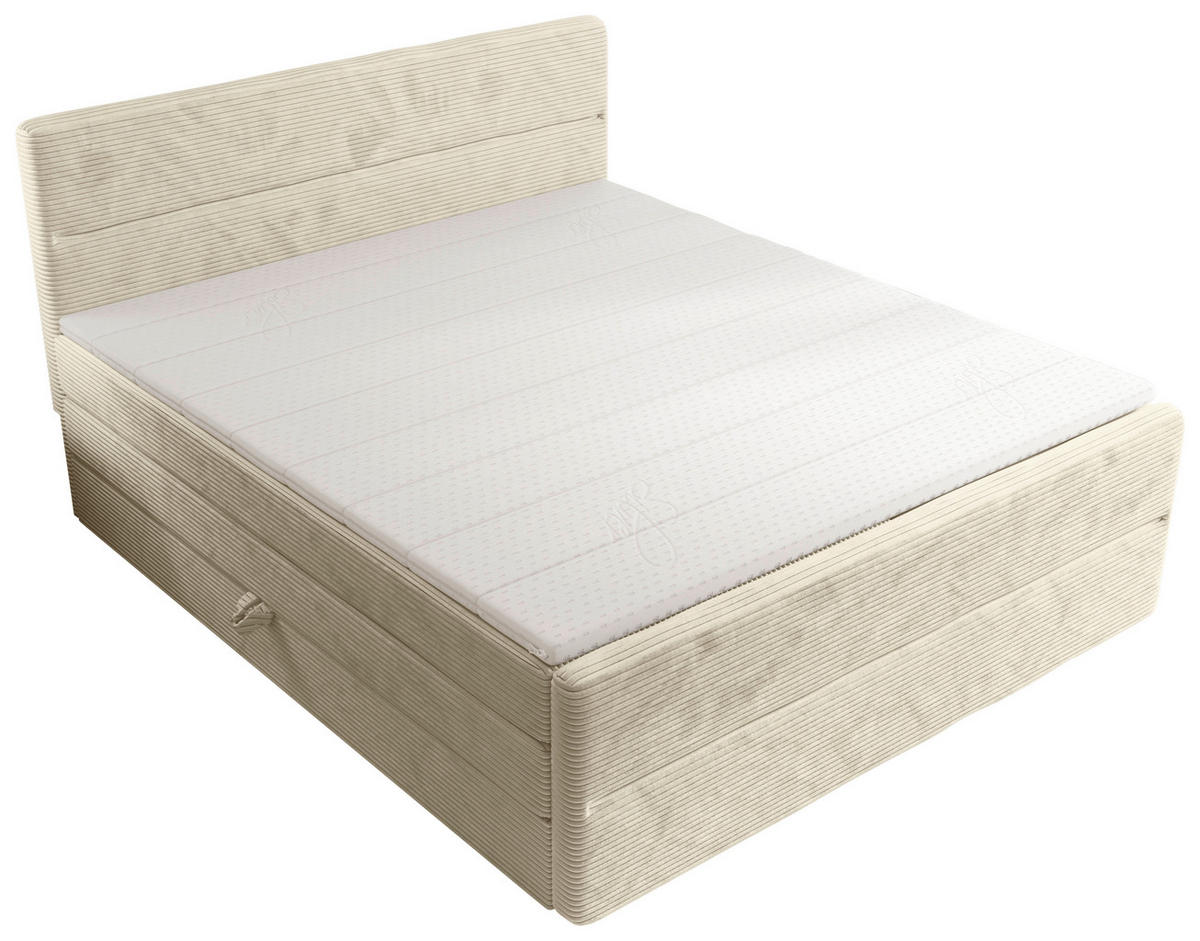 BOXSPRINGBETT 180/200 cm,  in Beige, gepolstertes Kopfteil, Bettkasten, Topper, Matratzen, H3 + H4 = fest + sehr fest  - Beige/Schwarz, KONVENTIONELL, Kunststoff/Textil (180/200cm) - Chameo