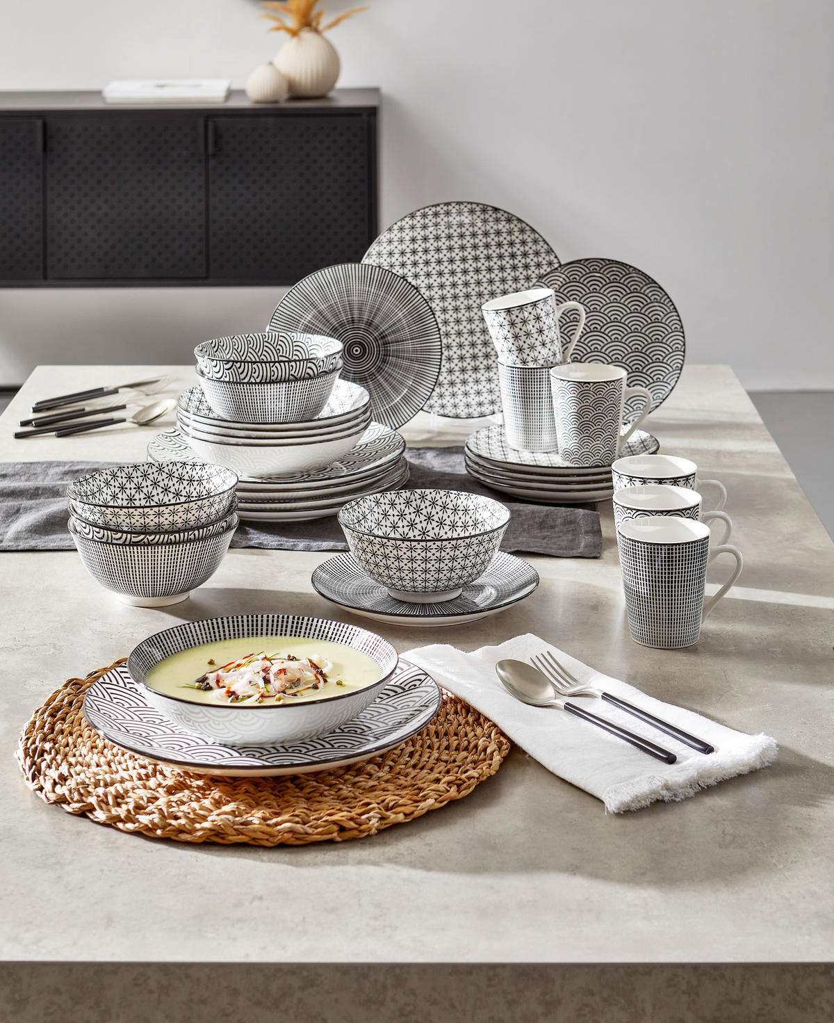 KOMBINOVANÝ SERVIS Tokyo 30-dielne  - čierna/biela, Trend, keramika - Novel