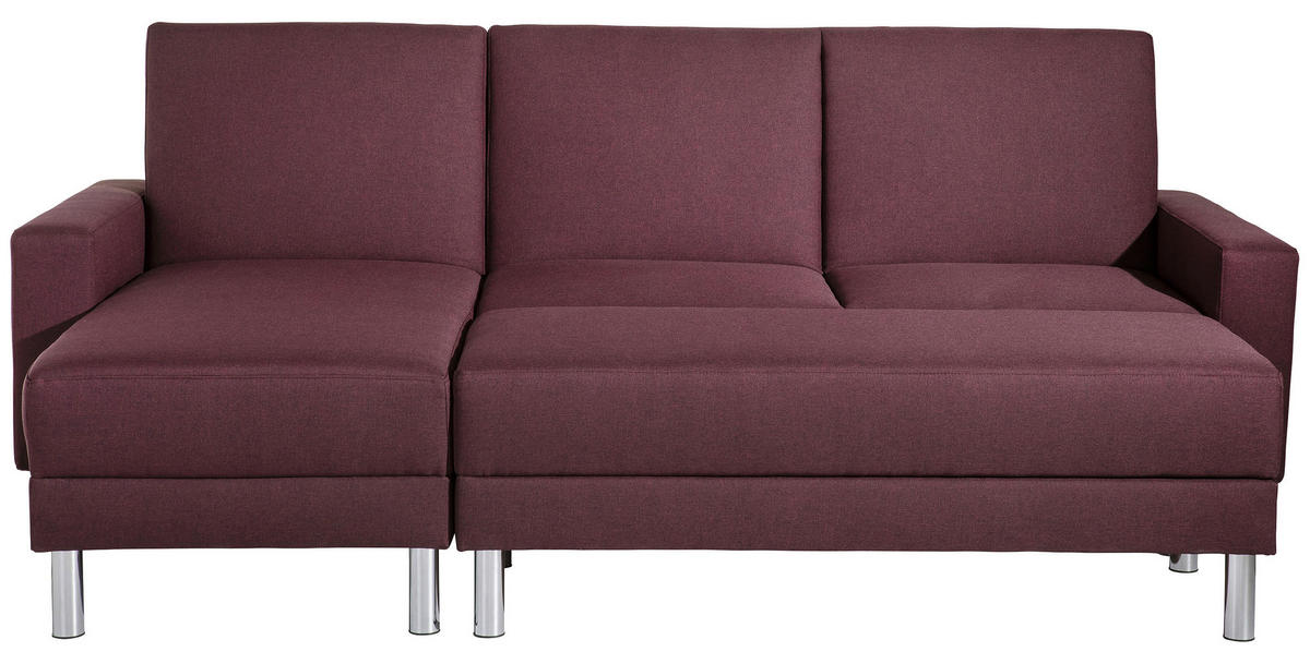 ECKSCHLAFSOFA inkl. Hocker in Dunkelrot Textil   - Chromfarben/Dunkelrot, Konventionell, Textil/Metall (152/230cm) - Max Winzer