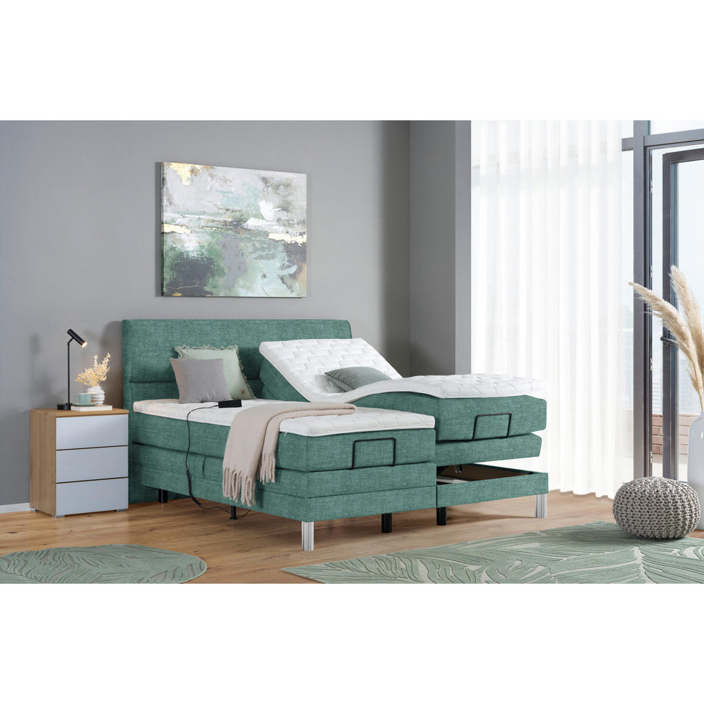 Thumbnail - Voleo Boxspringbett, Petrol, Textil, H2 + H3, 7-Zonen, Höhe ca. 19 cm, 180x200 cm, Über- und Sondergrößen erhältlich, ge...