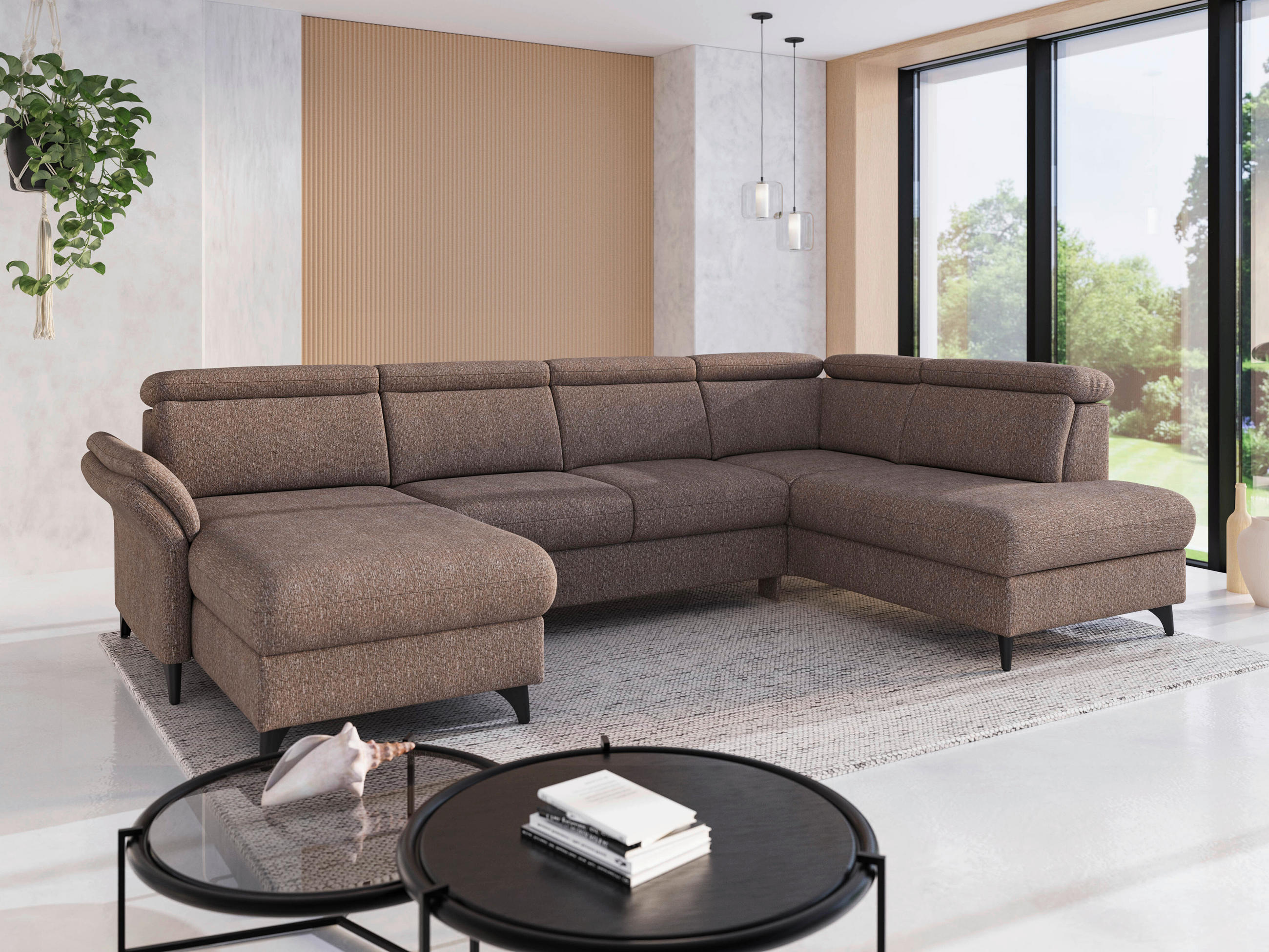WOHNLANDSCHAFT GLENDALE E in Chenille Cappuccino  - Schwarz/Cappuccino, KONVENTIONELL, Textil/Metall (166/321/193cm) - Sit & More