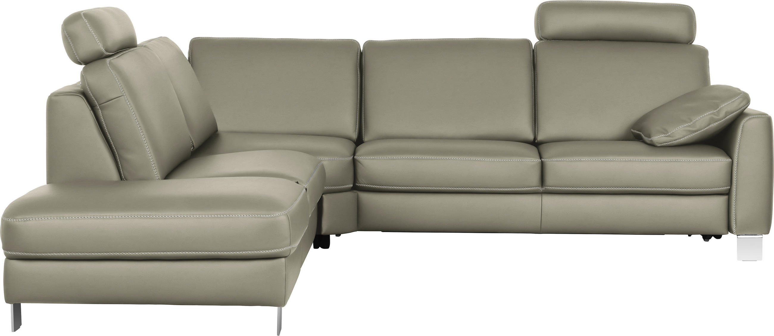 ECKSOFA in Echtleder Hellgrau  - Chromfarben/Beige, Konventionell, Leder/Metall (245/272cm) - Valdera