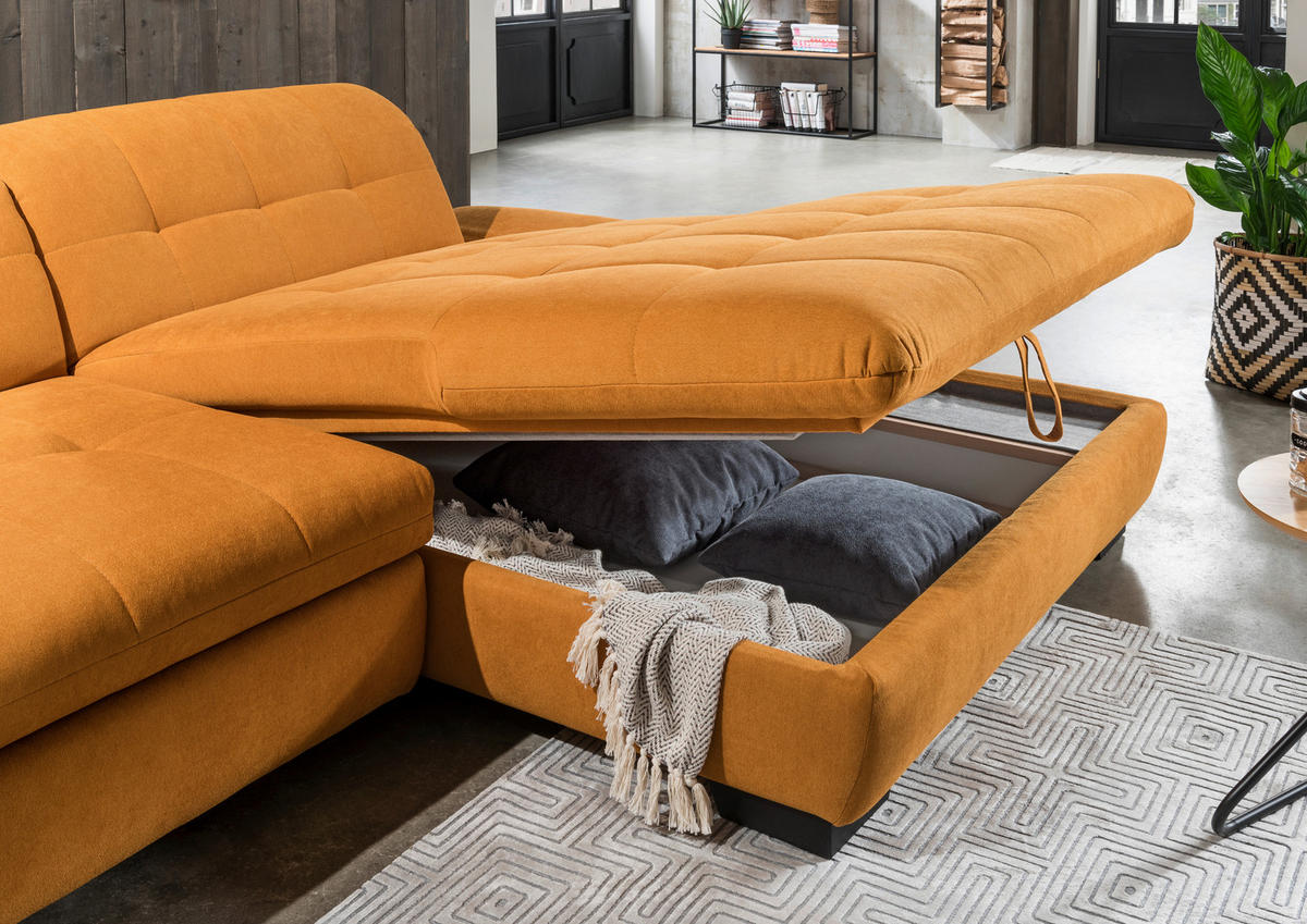 ECKSOFA in Mikrofaser Currygelb  - Currygelb/Schwarz, Design, Textil/Metall (198/290cm) - Xora