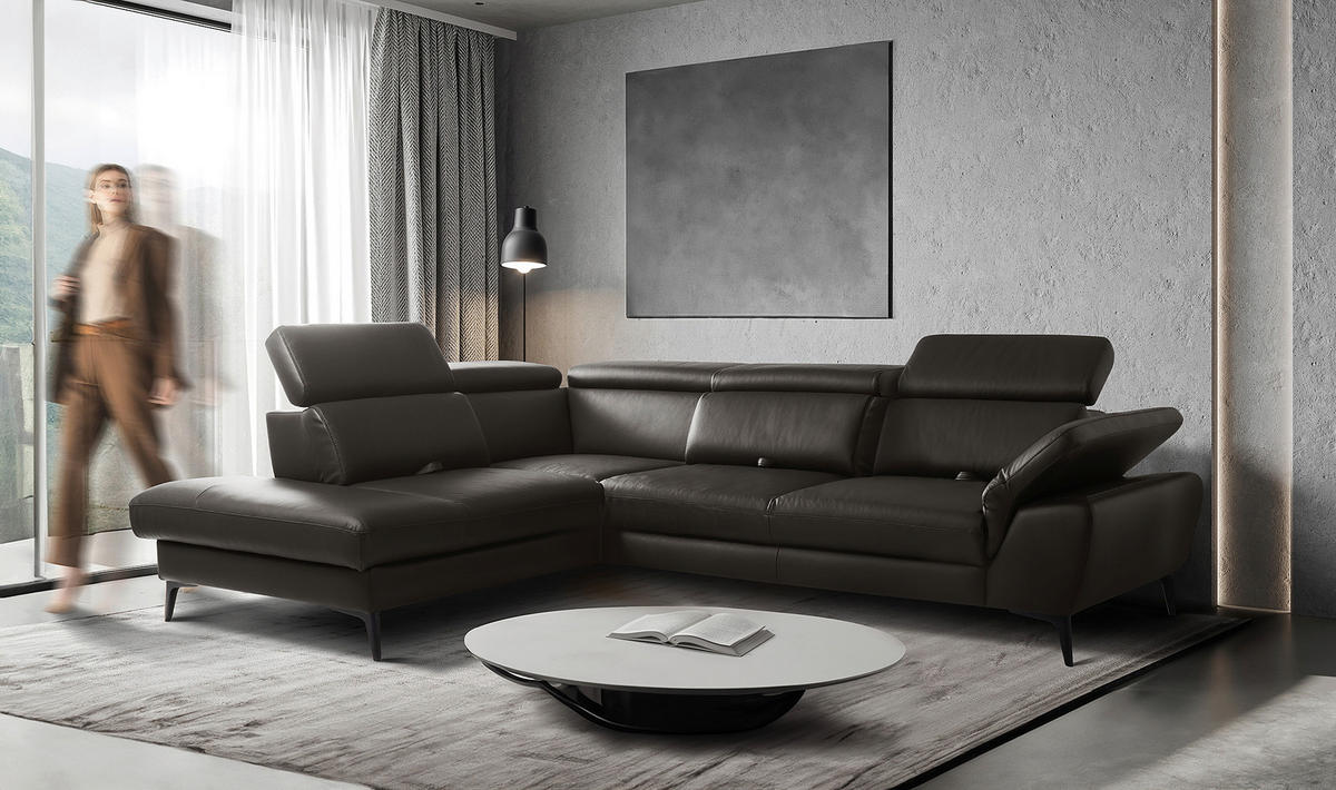 ECKSOFA  in Lederlook Echtleder Dunkelbraun  220/274 cm  - Dunkelbraun/Schwarz, Design, Leder/Textil (220/274cm) - Livetastic