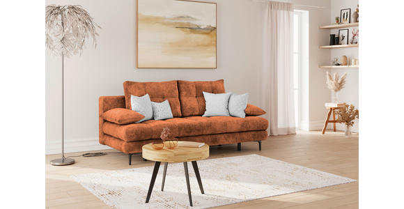SCHLAFSOFA Chenille Terracotta Rückenkissen, Armlehnenkissen, Bettkasten, Schlaffunktion, Rücken echt  - Terracotta/Schwarz, KONVENTIONELL, Textil/Metall (203/94/96cm) - Carryhome