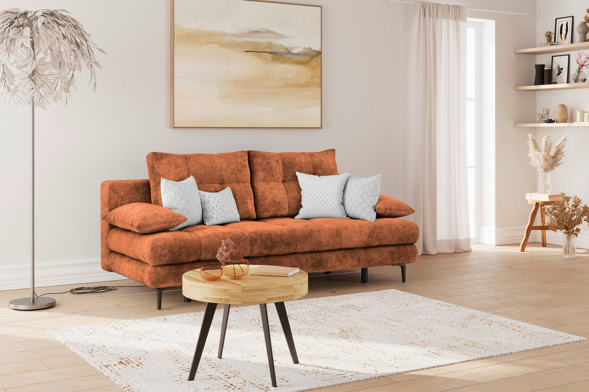 SCHLAFSOFA  mit Liegefunktion, Schlafen auf Sitzhöhe, Rücken echt Chenille Terracotta  - Terracotta/Schwarz, KONVENTIONELL, Textil/Metall (203/94/96cm) - Carryhome