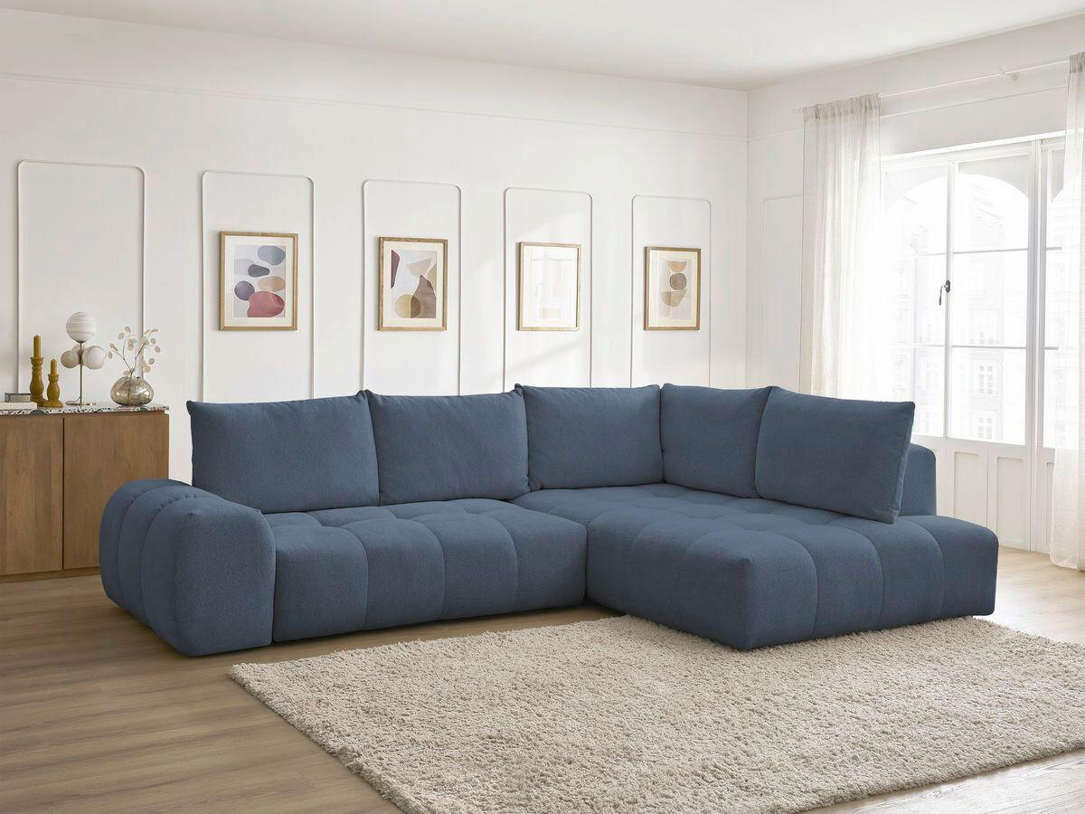 ECKSCHLAFSOFA EVEREST  mit Rücken echt, Armteil links, Armteil rechts Flachgewebe Dunkelblau  - Schwarz/Dunkelblau, MODERN, Kunststoff/Textil (320/212cm)
