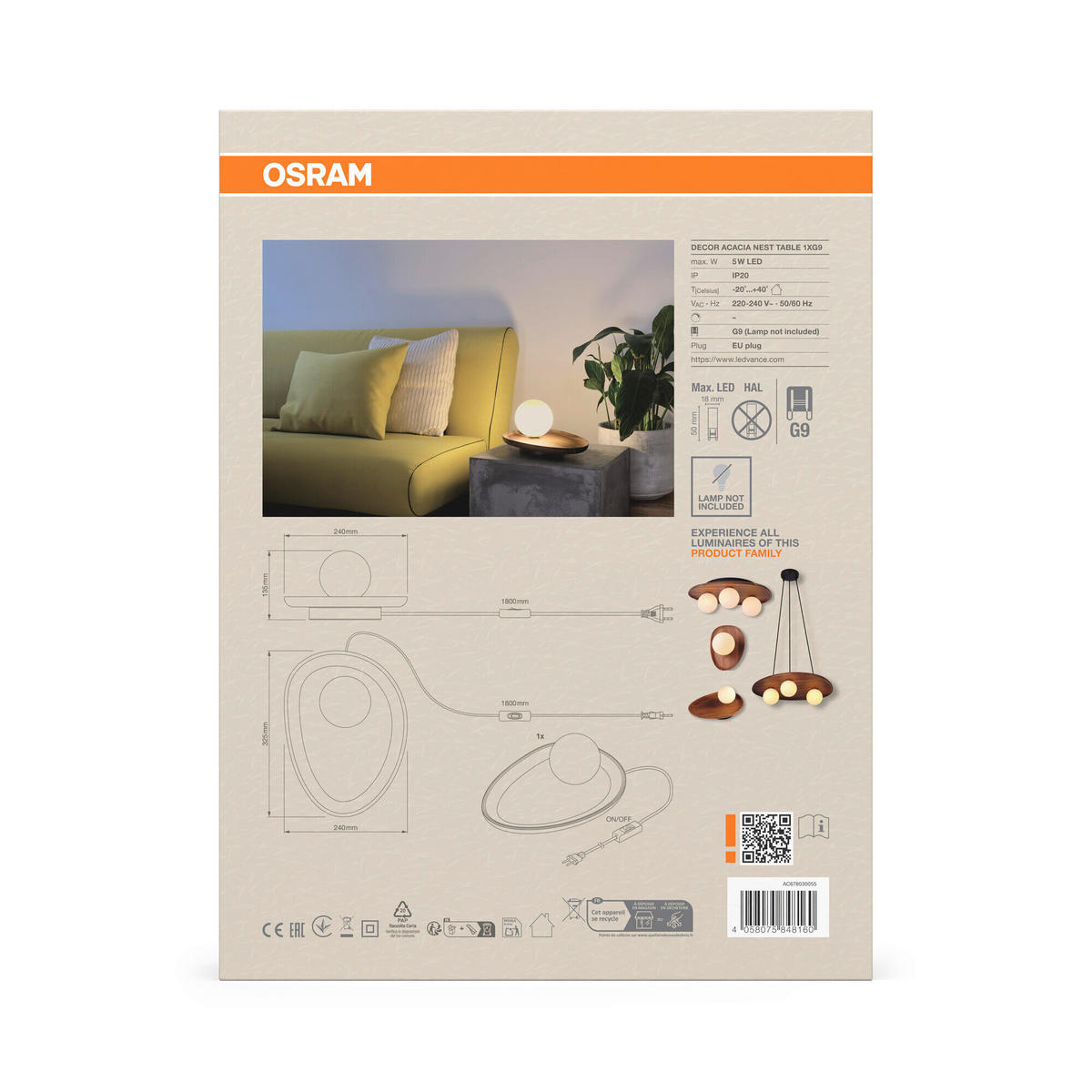 TISCHLEUCHTE 32,5/24/13,5 cm   - Akaziefarben, Basics, Glas/Holz (32,5/24/13,5cm) - Osram