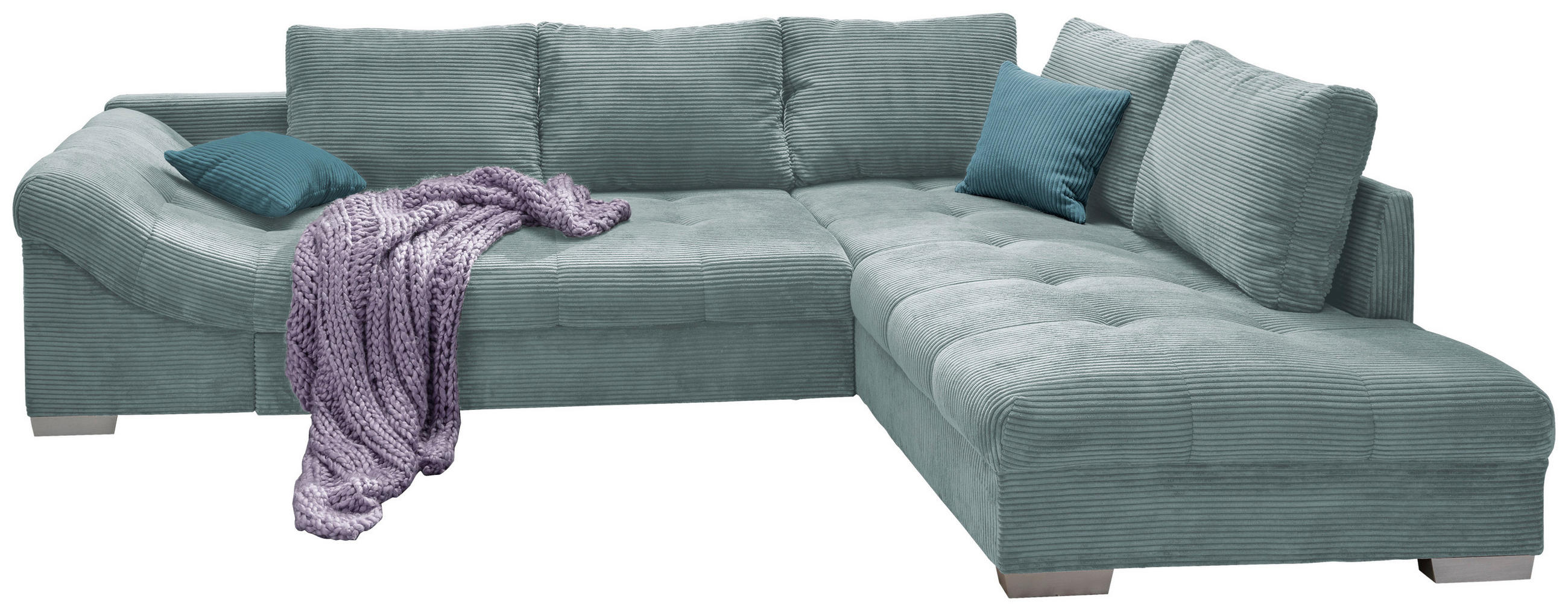 KOTNA SEDEŽNA GARNITURA, rebrasti žamet svetlo modra  - srebrne barve/svetlo modra, Design, tekstil/les (298/202cm) - P & B