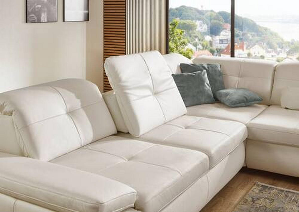 ECKSOFA in Echtleder Weiss  - Weiss, Basics, Leder/Metall (312/260cm) - Beldomo Premium