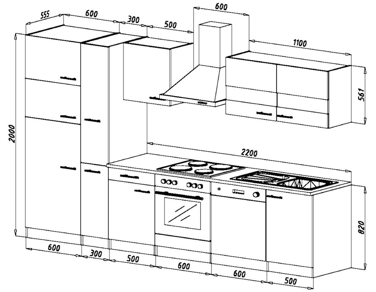 KÜCHENBLOCK 310 cm   in Grau, Eichefarben  - Eichefarben/Grau, Basics, Holzwerkstoff (310cm) - Respekta