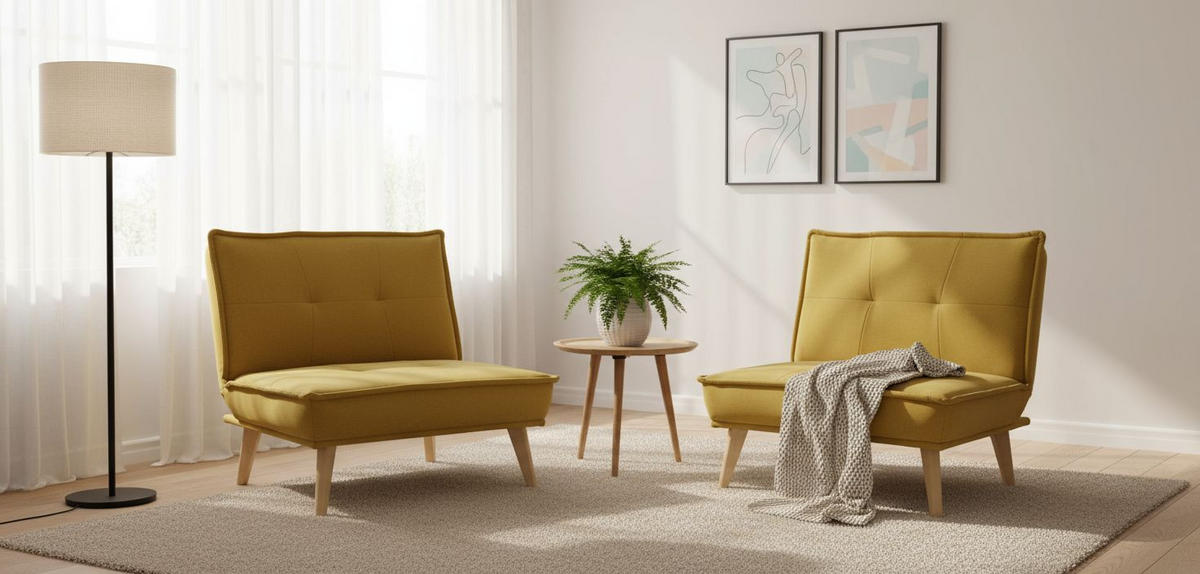 SCHLAFSOFA  in Webstoff Gelb  - Gelb/Naturfarben, Design, Holz/Textil (99/84/83cm) - MID.YOU