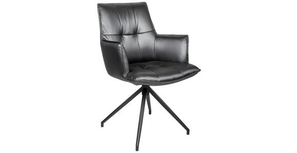 ARMLEHNSTUHL  Sitzfläche 360° drehbar, inklusive Armlehnen, automatische Rückholfunktion Lederlook  - Schwarz/Grau, Design, Textil/Metall (59/89,5/63cm) - Novel