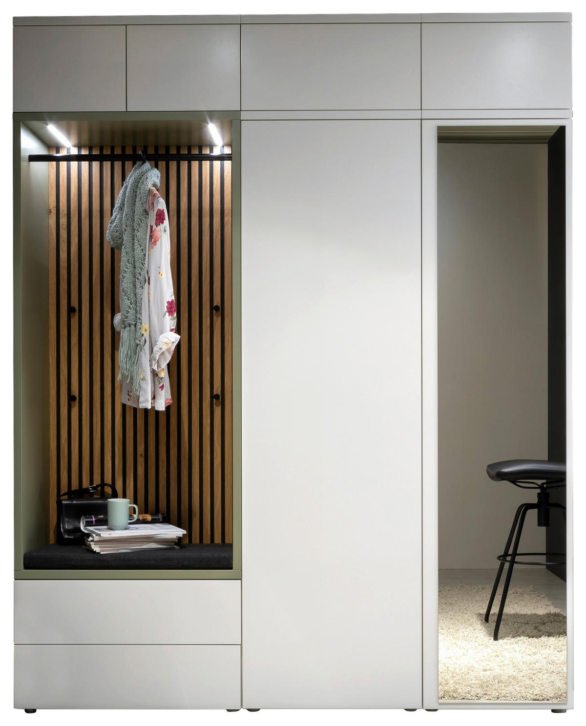 GARDEROBE 8-teilig  in 186/234/39 cm  - Wildeiche/Weiß, Design, Glas/Holzwerkstoff (186/234/39cm) - Moderano