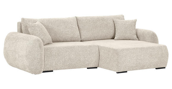 ECKSOFA Beige Flachgewebe Zierkissen, Rückenkissen, Bettkasten, Schlaffunktion, Rücken echt, Liegefläche im Originalstoff  - Beige/Schwarz, KONVENTIONELL, Kunststoff/Textil (250/145cm) - Carryhome