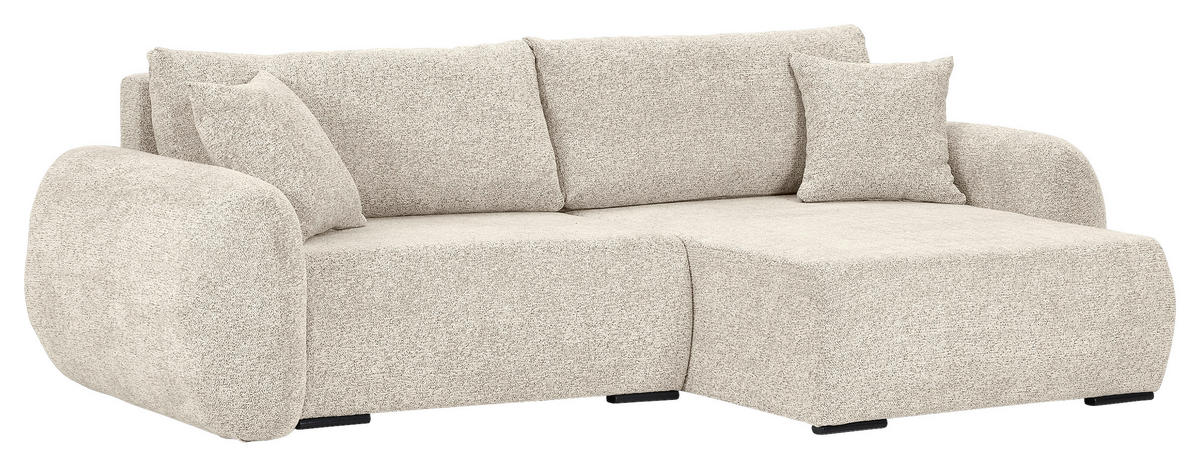 ECKSOFA Beige Flachgewebe Zierkissen, Rückenkissen, Bettkasten, Schlaffunktion, Rücken echt, Liegefläche im Originalstoff  - Beige/Schwarz, KONVENTIONELL, Kunststoff/Textil (250/145cm) - Carryhome