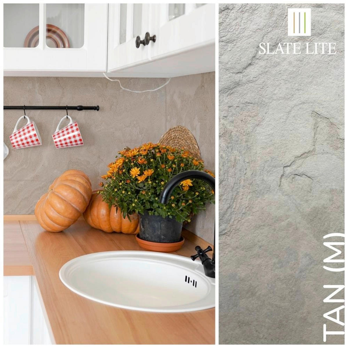 WANDPANEEL Grau, Sandfarben, Beige, Greige  - Sandfarben/Greige, Basics, Kunststoff/Stein (122/61cm)