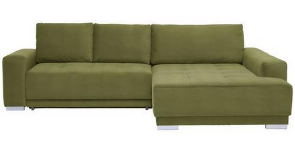 ECKSOFA in Samt Grün  - Silberfarben/Grün, Design, Holz/Textil (293/195cm) - Cantus