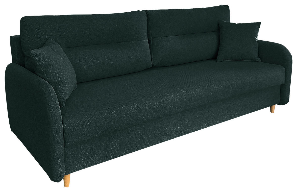 SCHLAFSOFA  mit Liegefunktion Flachgewebe Grün  - Schwarz/Naturfarben, Design, Holz/Kunststoff (206/88/93cm) - MID.YOU