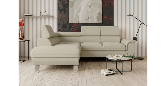 ECKSOFA Creme Struktur  - Silberfarben/Creme, KONVENTIONELL, Textil/Metall (207/268cm) - Carryhome