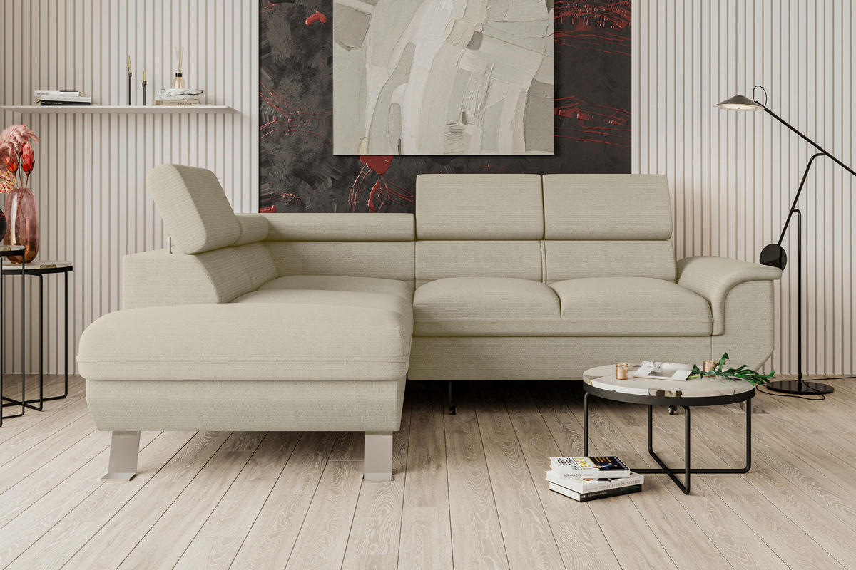 ECKSOFA in Struktur Creme  - Silberfarben/Creme, Konventionell, Textil/Metall (207/268cm) - MID.YOU
