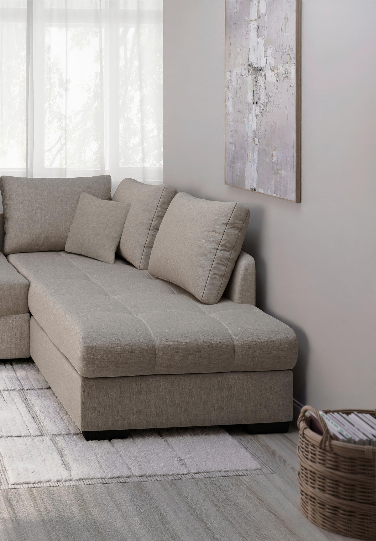 ECKSCHLAFSOFA in Taupe Textil   - Taupe/Schwarz, Modern, Holz/Textil (298cm) - MID.YOU