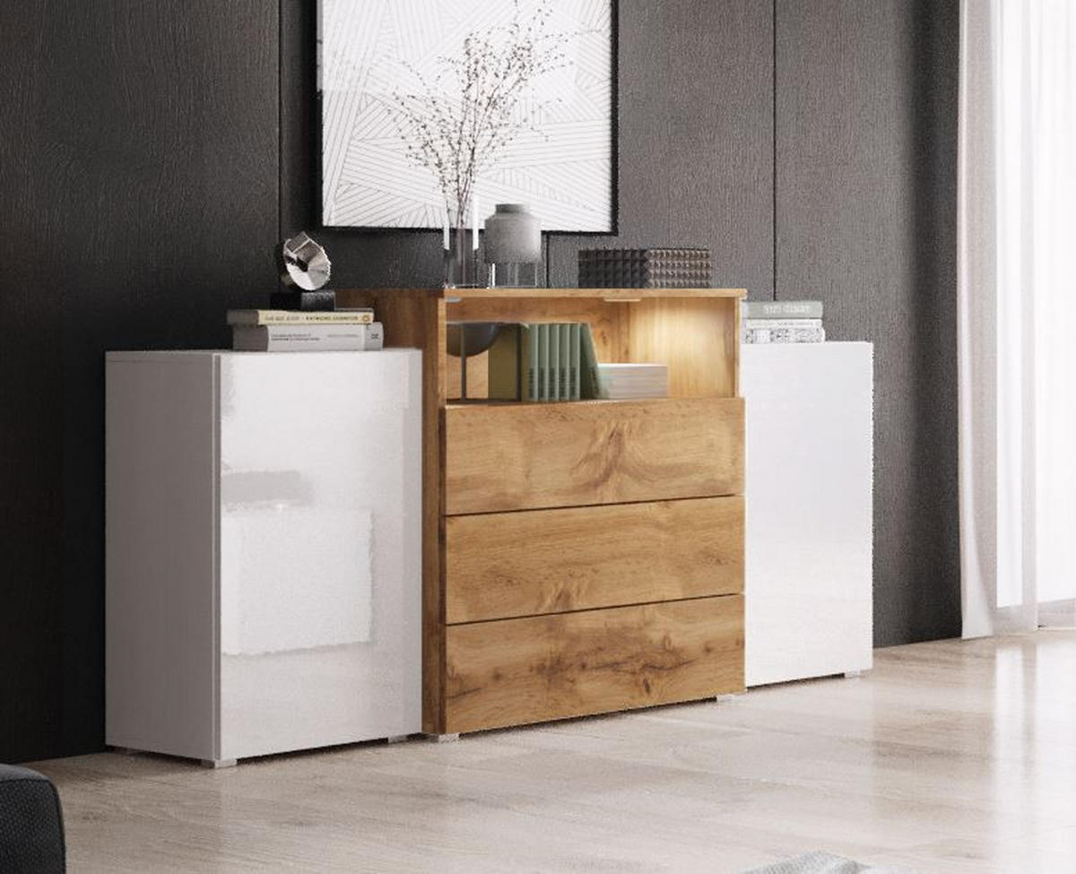 SIDEBOARD  in 150/68,7/32,5 cm  - Weiß Hochglanz/Eiche Wotan, LIFESTYLE, Holzwerkstoff/Kunststoff (150/68,7/32,5cm) - P & B