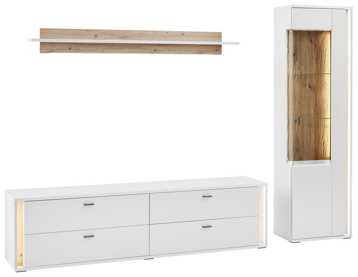 WOHNWAND  in Weiß, Eiche Artisan  275/207,5/44,2 cm  - Dunkelgrau/Weiß, Design, Glas/Holzwerkstoff (275/207,5/44,2cm) - Stylife