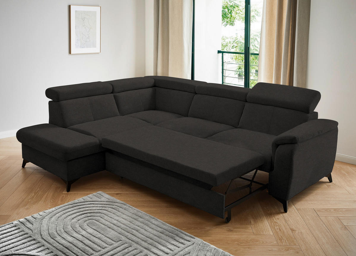 ECKSOFA in Mikrofaser Dunkelgrau  - Dunkelgrau/Schwarz, Design, Textil/Metall (203/260cm) - Stylife