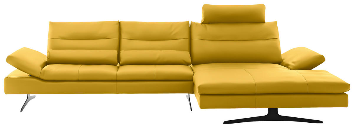 ECKSOFA in Echtleder Gelb  - Gelb/Schwarz, Modern, Leder/Metall (342/158cm) - Chilliano