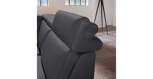 ECKSOFA in Echtleder Schwarz  - Alufarben/Schwarz, Design, Leder/Metall (271/242cm) - Cantus