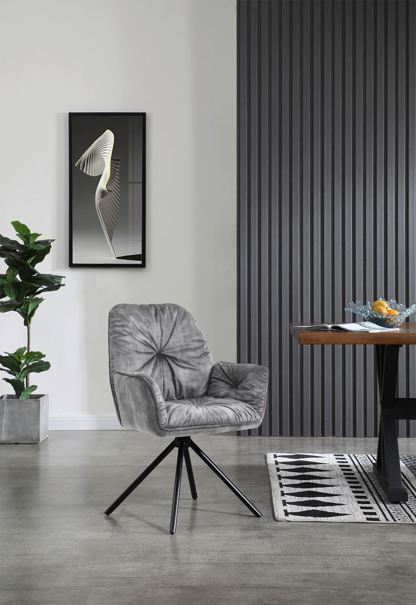 ARMLEHNSTUHL  in Samt, Velours  - Schwarz/Grau, MODERN, Textil/Metall (61/90/59cm) - Livetastic