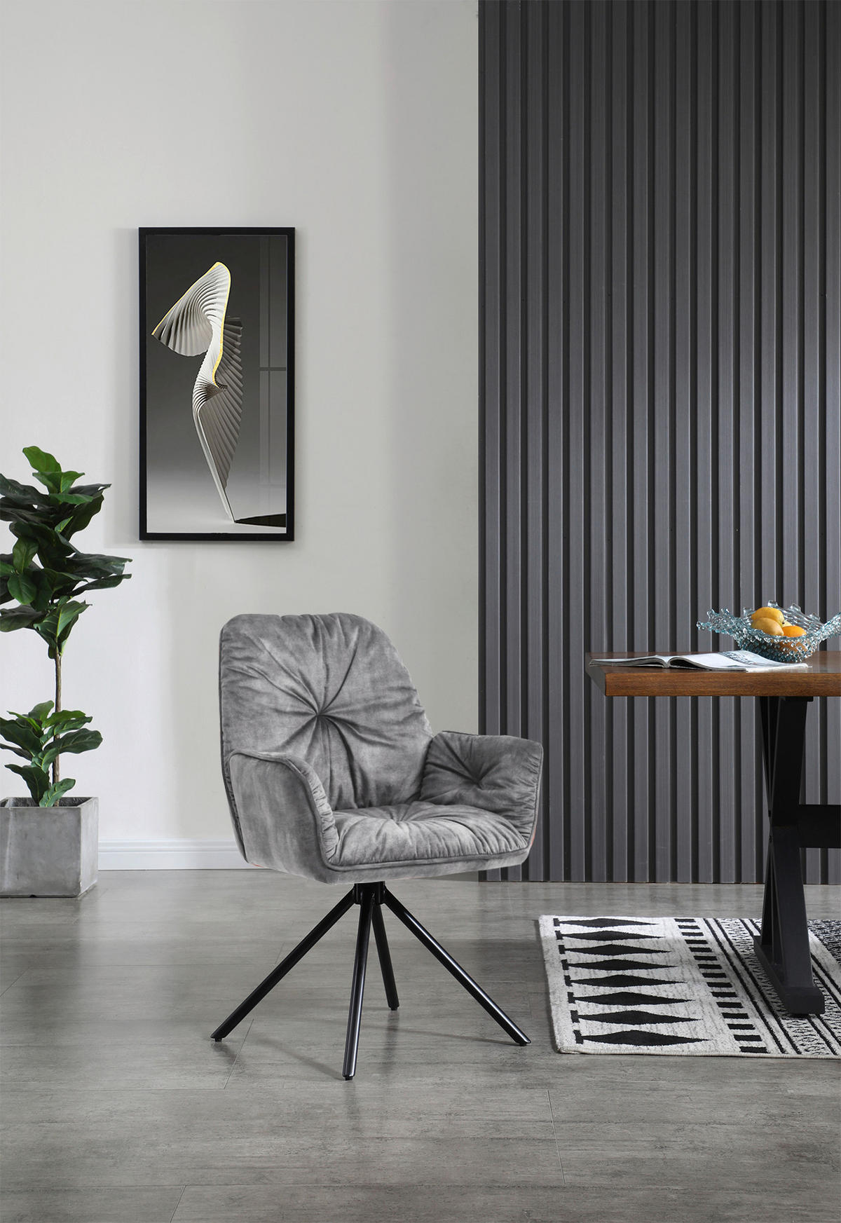 ARMLEHNSTUHL  in Samt, Velours  - Schwarz/Grau, MODERN, Textil/Metall (61/90/59cm) - Livetastic