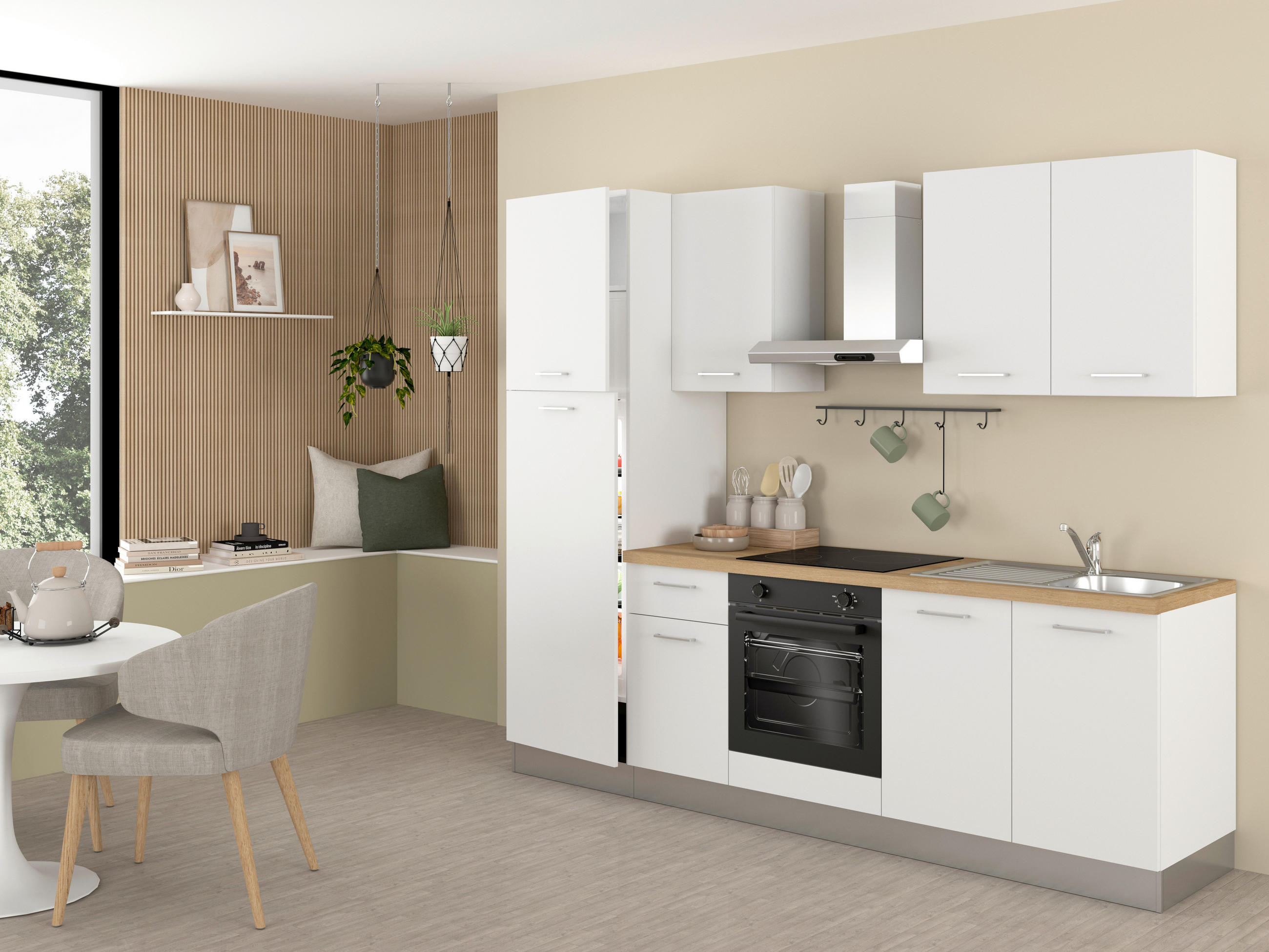 KUHINJSKI BLOK  bijela  - bijela/boje hrasta, drvni materijal/metal (255cm) - Italstyle