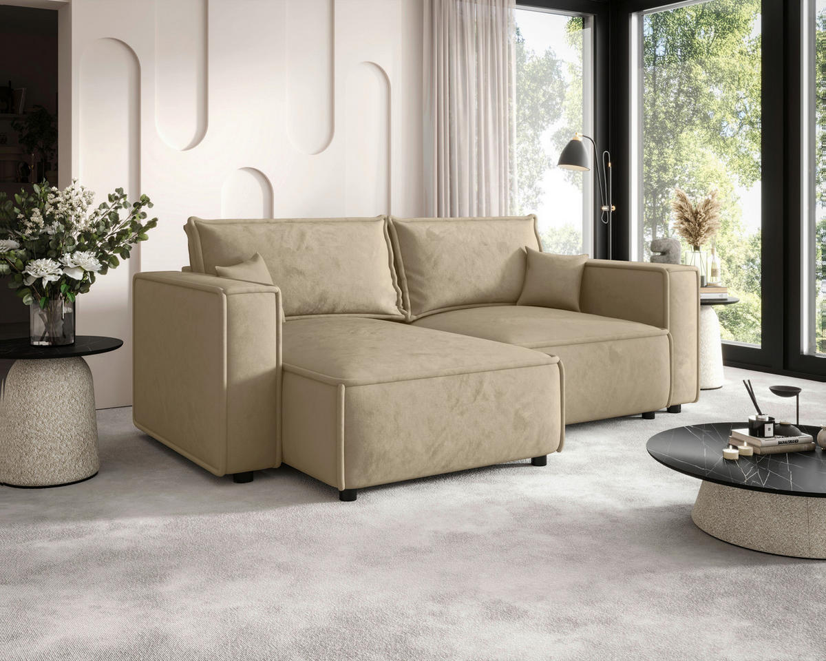 ECKSOFA Beige Webstoff Zierkissen, Rückenkissen, Rücken echt  - Beige/Schwarz, MODERN, Kunststoff/Textil (153/250cm) - Xora