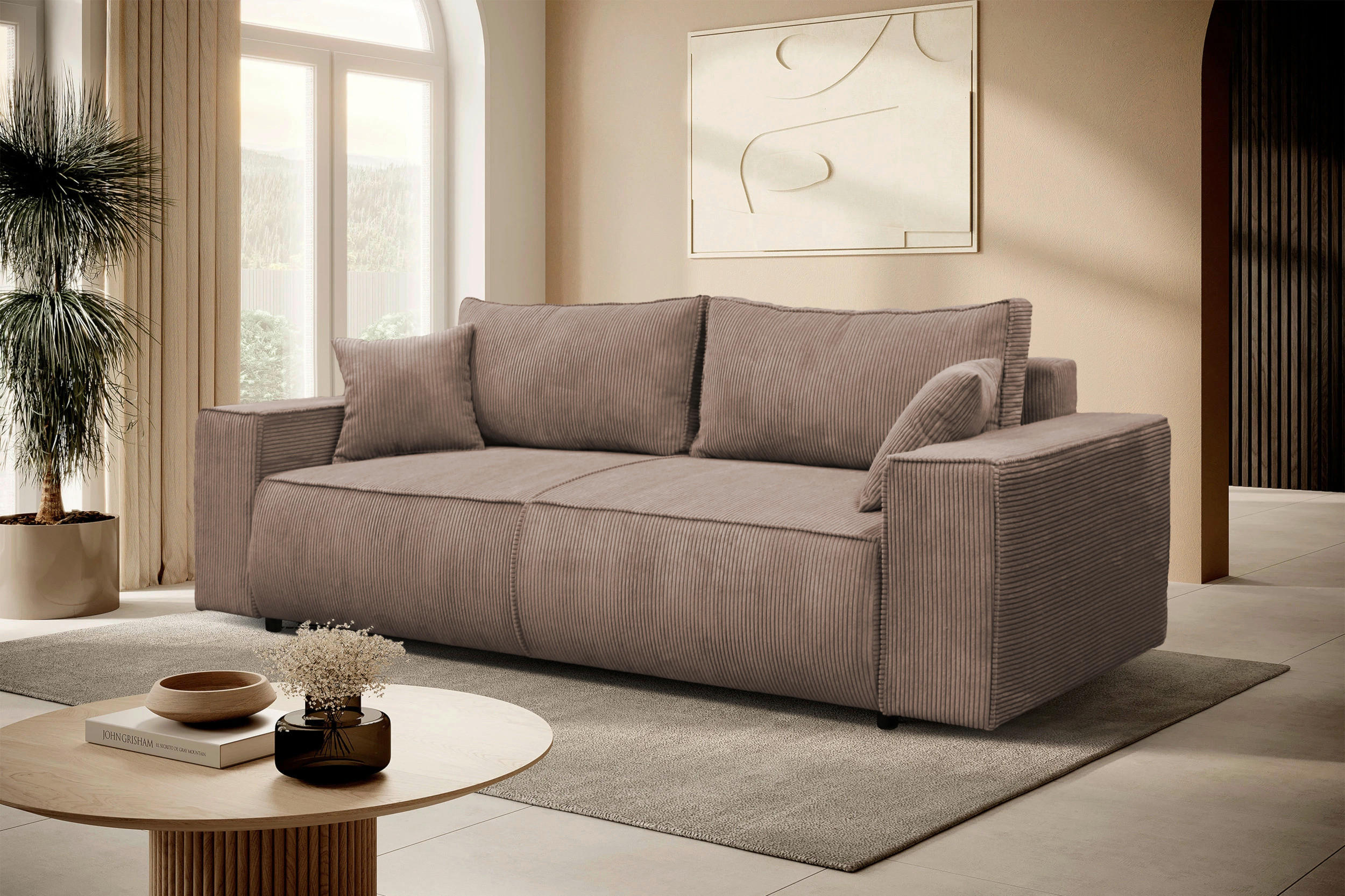 SCHLAFSOFA LOFT Cord Rosa  inkl. Zierkissen, Rückenkissen, Bettkasten  - Schwarz/Rosa, Design, Kunststoff/Textil (255/90/97cm) - MID.YOU