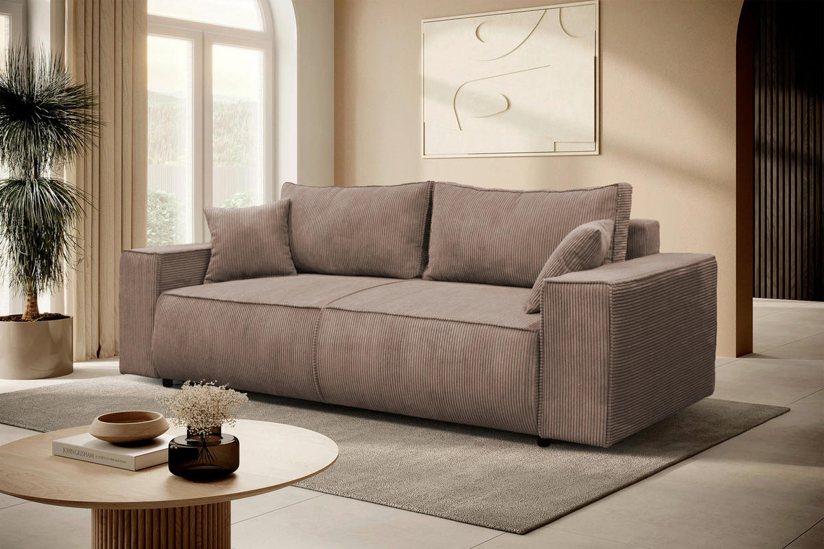 SCHLAFSOFA LOFT Cord Rosa  inkl. Zierkissen, Rückenkissen, Bettkasten  - Schwarz/Rosa, Design, Kunststoff/Textil (255/90/97cm) - MID.YOU