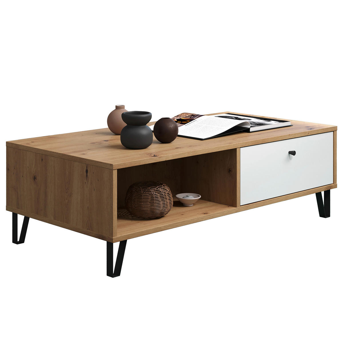 COUCHTISCH 110/60/37 cm TOUCH rechteckig Eiche Artisan, Weiß  - Schwarz/Weiß, Design, Holzwerkstoff/Kunststoff (110/60/37cm) - MID.YOU