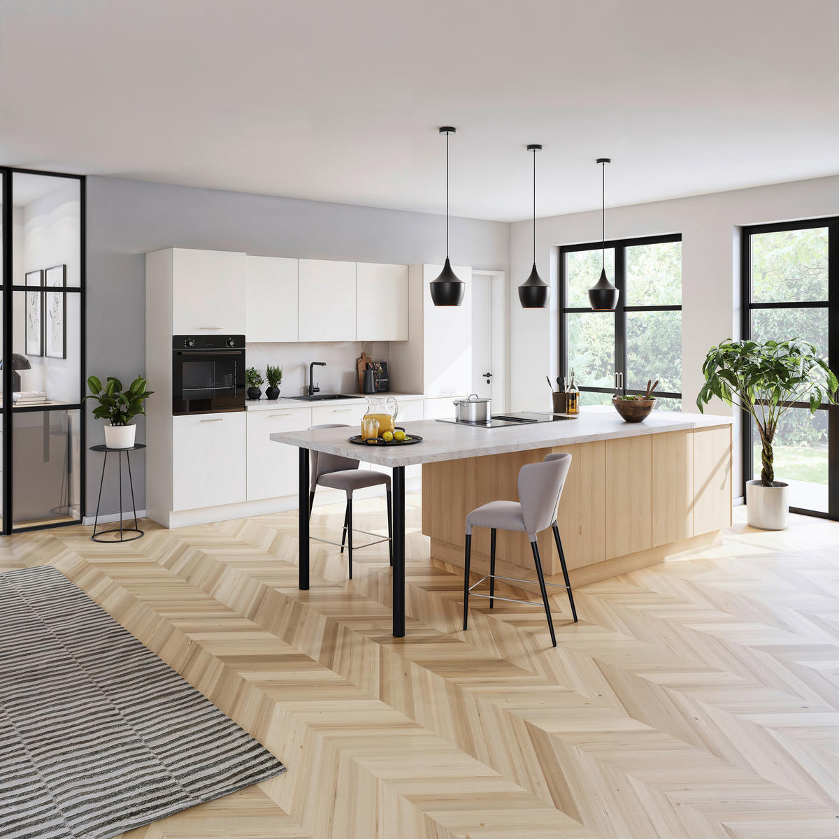 EINBAUKÜCHE   - Weiß, Design, Holzwerkstoff - EWE