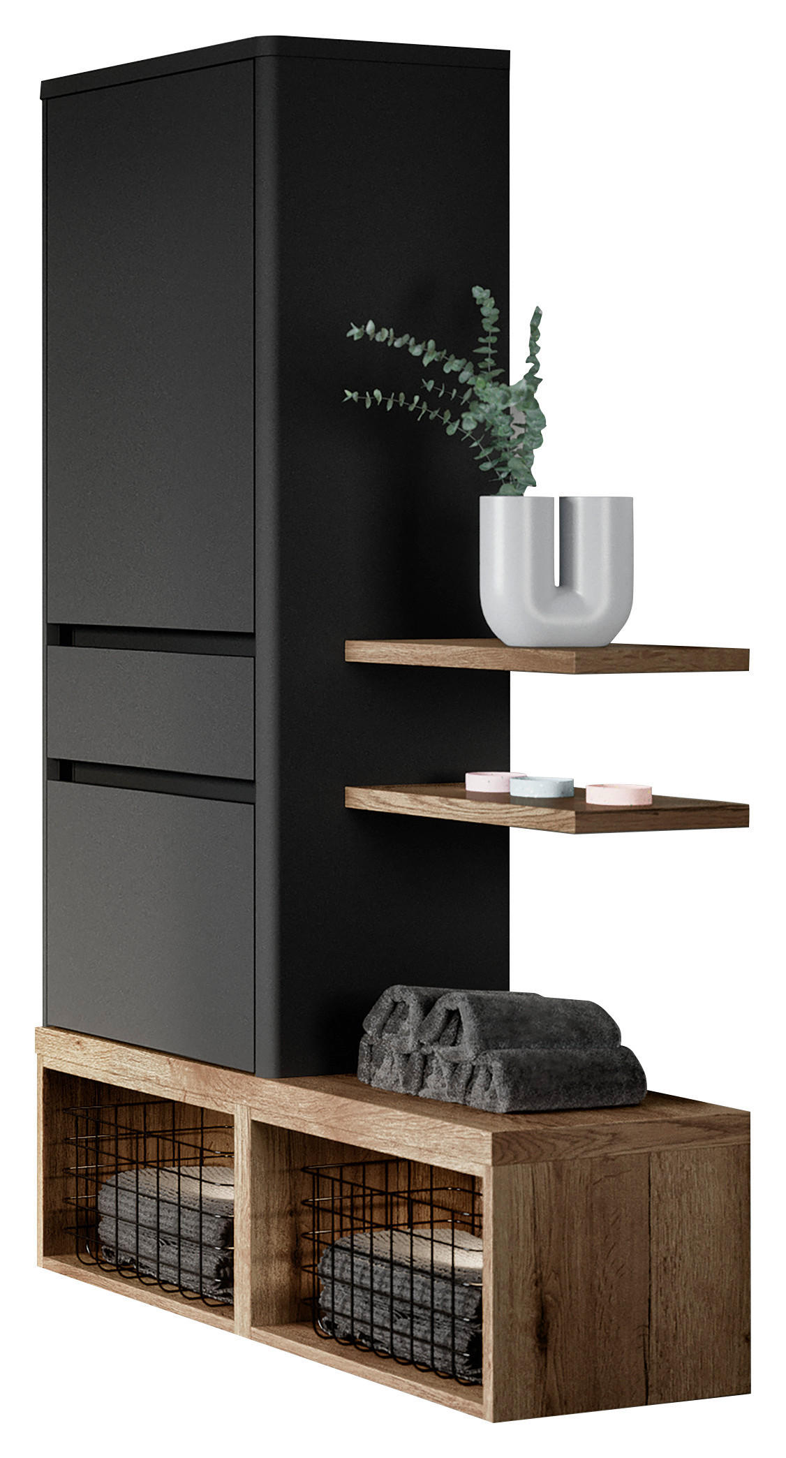 HOCHSCHRANK 100,2/156/37,6 cm  - Eichefarben/Schwarz, MODERN, Holzwerkstoff (100,2/156/37,6cm) - Celina Home
