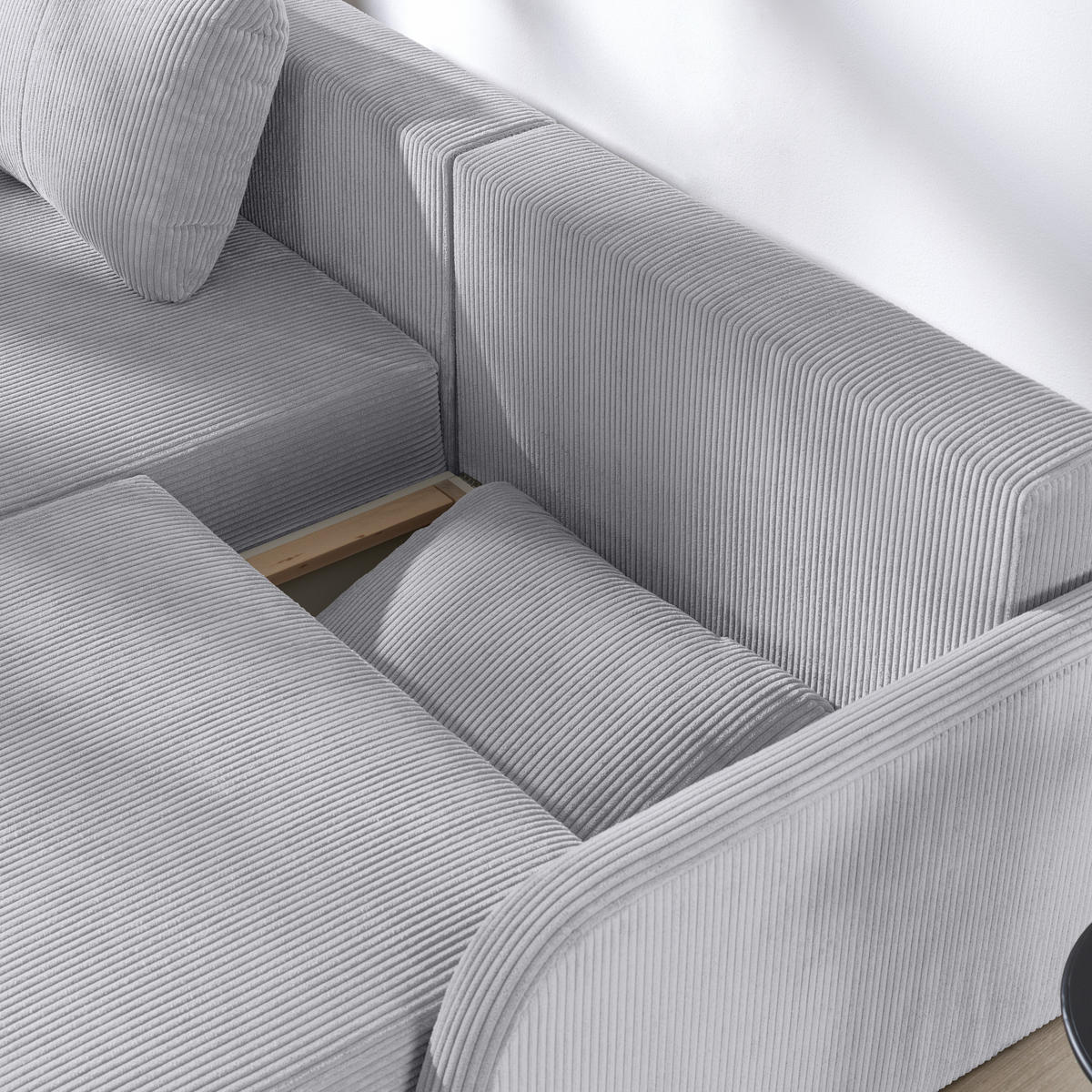ECKSOFA Grau Cord  - Schwarz/Grau, KONVENTIONELL, Kunststoff/Textil (217/146cm) - Carryhome